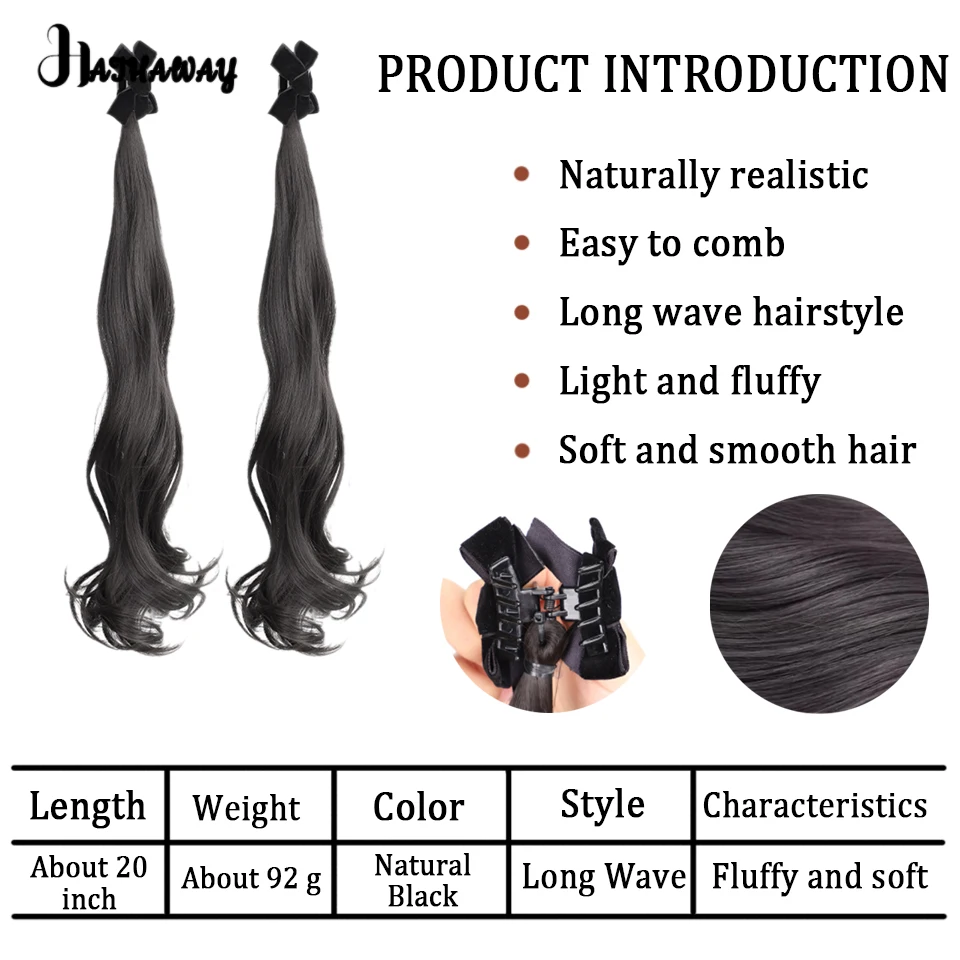 20 Inch Braid Grab Clip Double Ponytail Elf Ear Bow Wig Synthetic Grab Clip Additional Long Braid Wig Ponytail Female Daily Wear