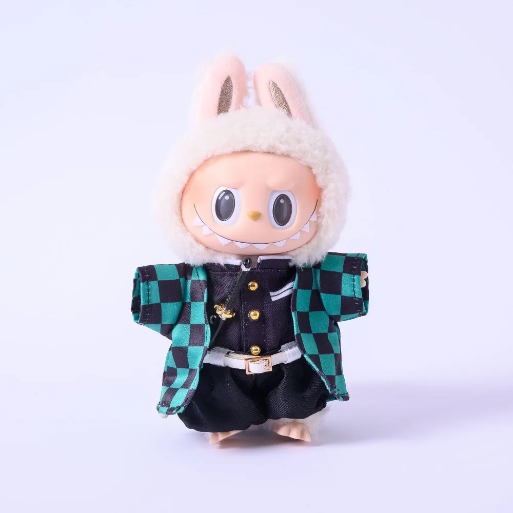 شبح القاتل Labubu الملابس الكرتون Inosuke Zenitsu Tanjirou مجموعة مع سكين عجلة الشمس دمية صغيرة أفخم الملابس والاكسسوارات #6