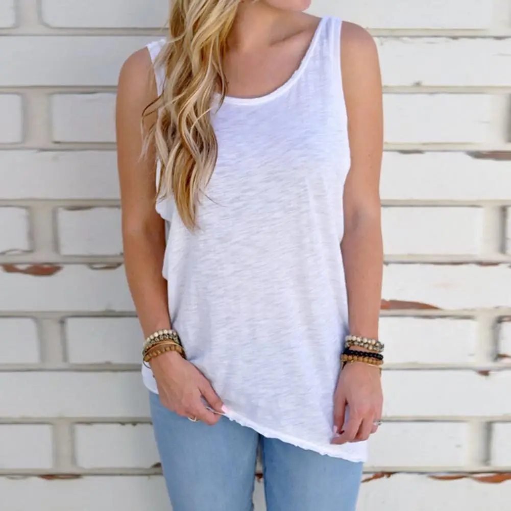 Women Vest T-shirt Solid Color Stretchy All Match Sleeveless Splicing Back Knotted Summer Loose Backless Blouse Streetwear