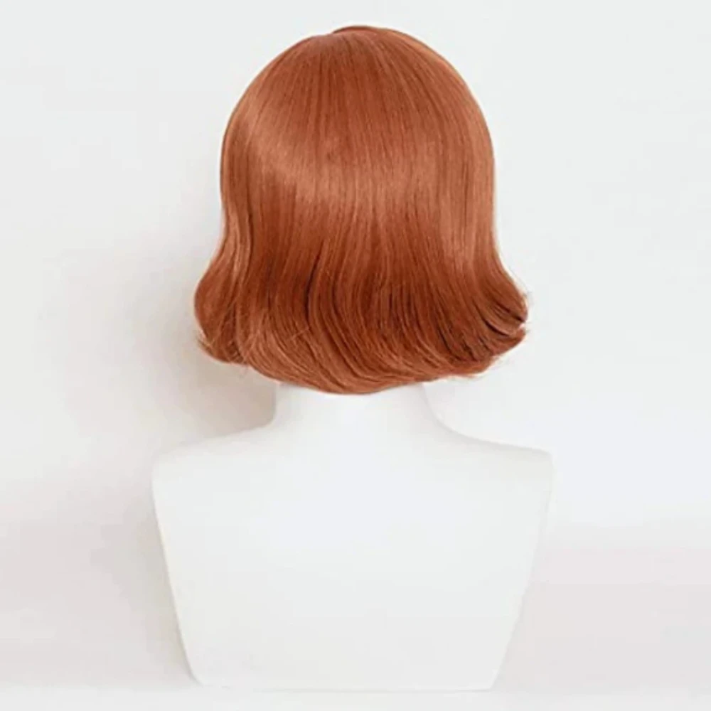 วิกผมคอสเพลย์สีแดงส้มผมสังเคราะห์ตรงวิกผมสั้นวิกผมผู้หญิงสำหรับงานปาร์ตี้