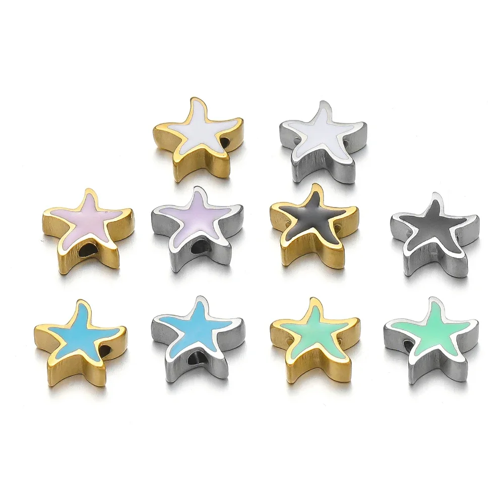 5pcs Stainless Steel Candy Color Star Beads Enamel Necklace Charms for Bracelet Making DIY Fashion Jewelry Findings Wholesale