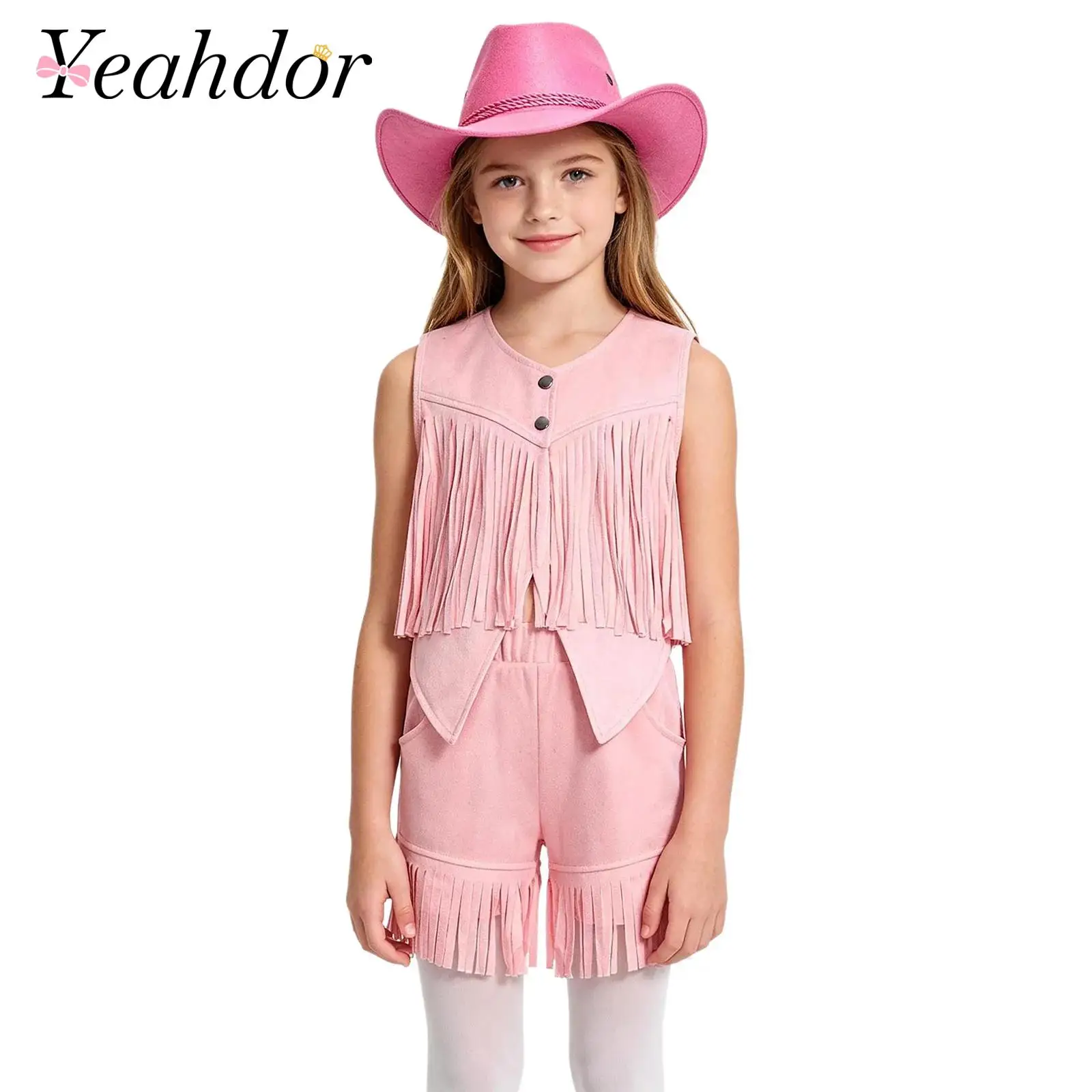 Kids Girl Boy Faux Suede Fringed Vest Children Tassels Waistcoat for Carnival Theme Party Halloween Western Cowboy Costumes