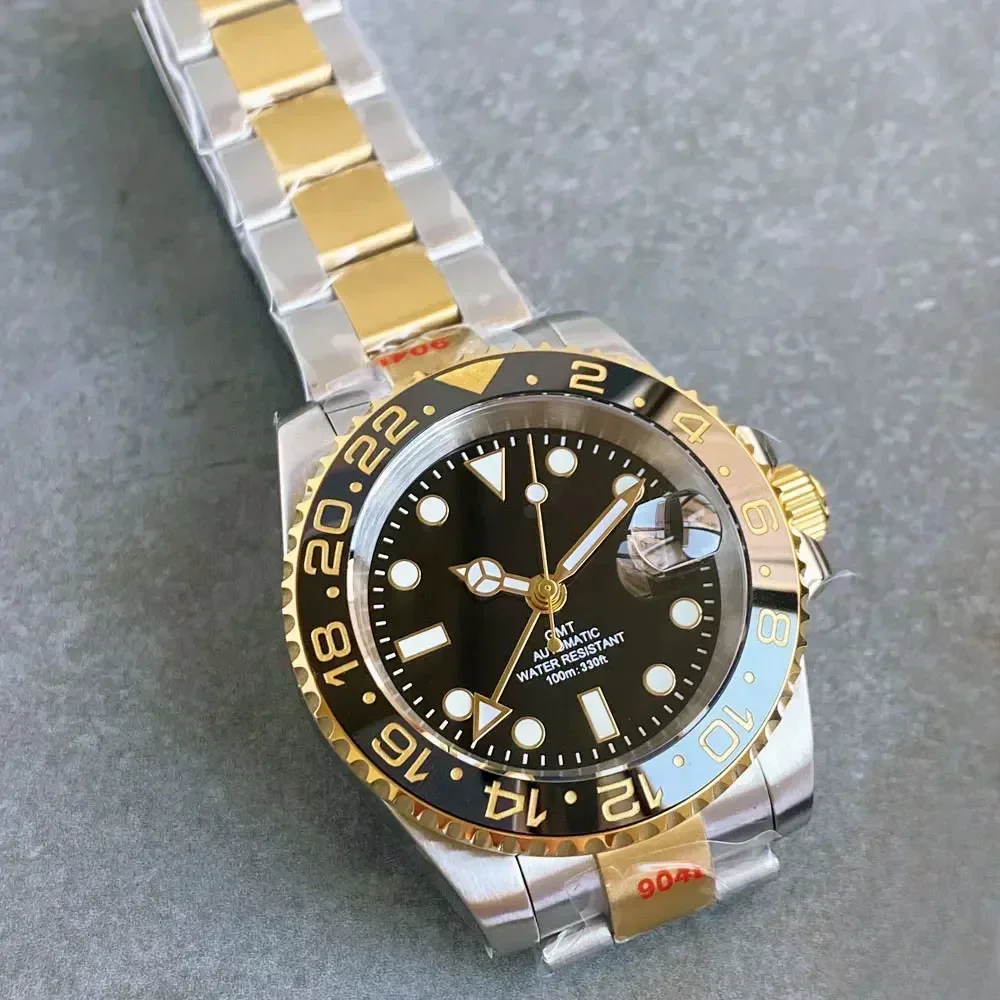 40 مللي متر ميكانيكي أوتوماتيكي GMT حركة الغوص موضة ساعة رياضية السيراميك الحافة الياقوت نغمتين للرجال الساعات حسب الطلب #5
