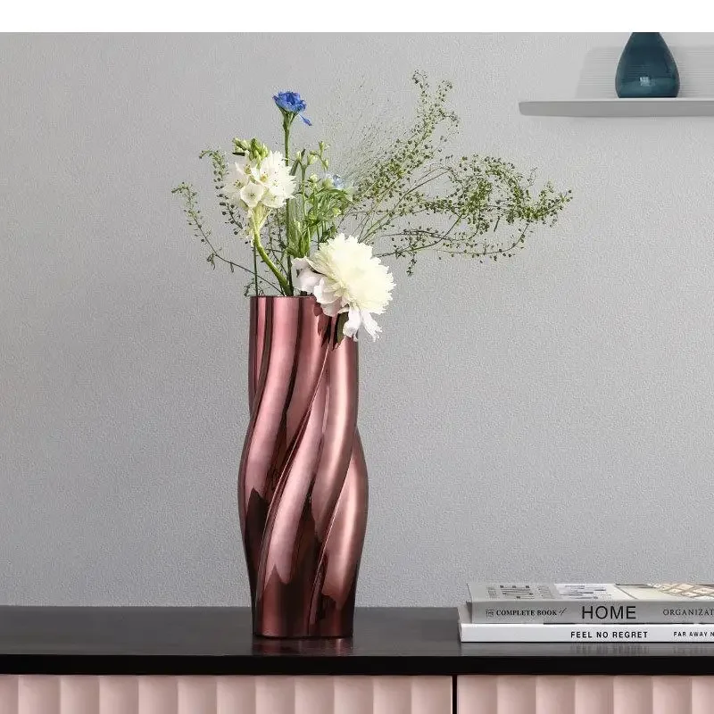 Plating Pink Glass Vase Desk Decoration Floral Vases Hydroponics Flower Pots Decorative Arrangement Modern Home Decor