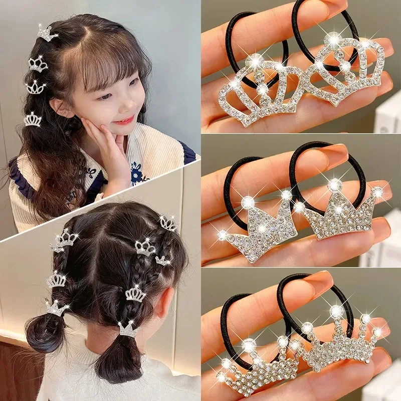 Hair Accessories for Girls Crown Elastique Cheveux Fille Kids Cintillos New Ties Bandeau Bebe Fille Rubber Band Korean Strass