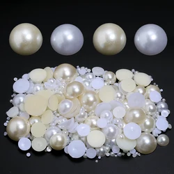 2-25mm White Beige Imitation Pearl Plastic Beads Half Round Flatback Loose Beads For DIY Craft Nail Art Ornament Garment Accesso