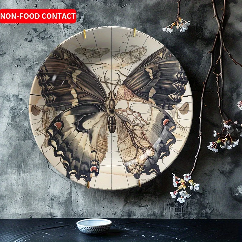 1pc non-food contact butterfly map ceramic decorative plate, creative home decor item for living room table, art collection