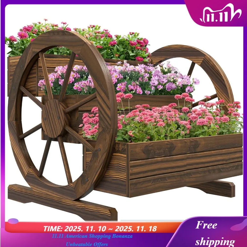 

Поднятая садовая кровать, деревянные коробки для цветов-фургонов с дренажными отверстиями, для овощей, цветов, трав, 25 x 24 x 23 дюйма