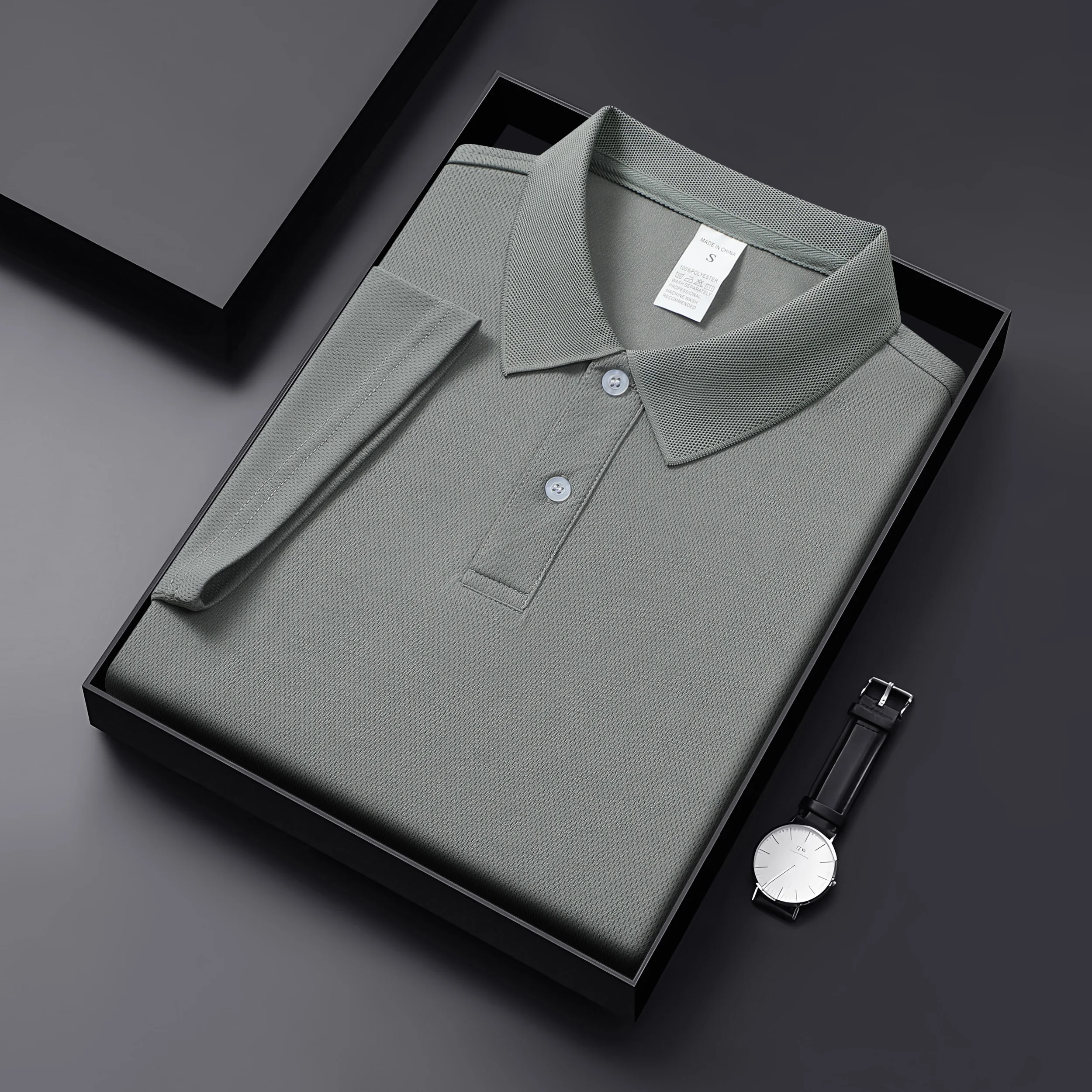 Men new 100% polyester fiber Polo shirt seamless high-end luxury cool fabric business casual golf slim fit shirt collar T-shirt
