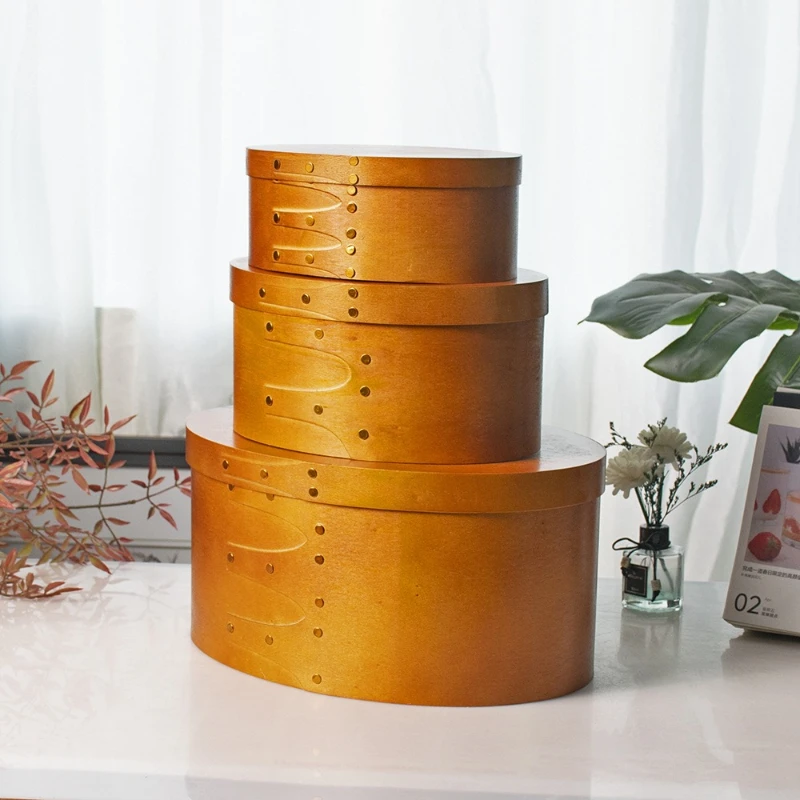 Nordic Retro Storage Boxes Handmade Wooden Storage Bins Ellipse Jewelry Organizing Box Creative Multifunctional Organizing Bins