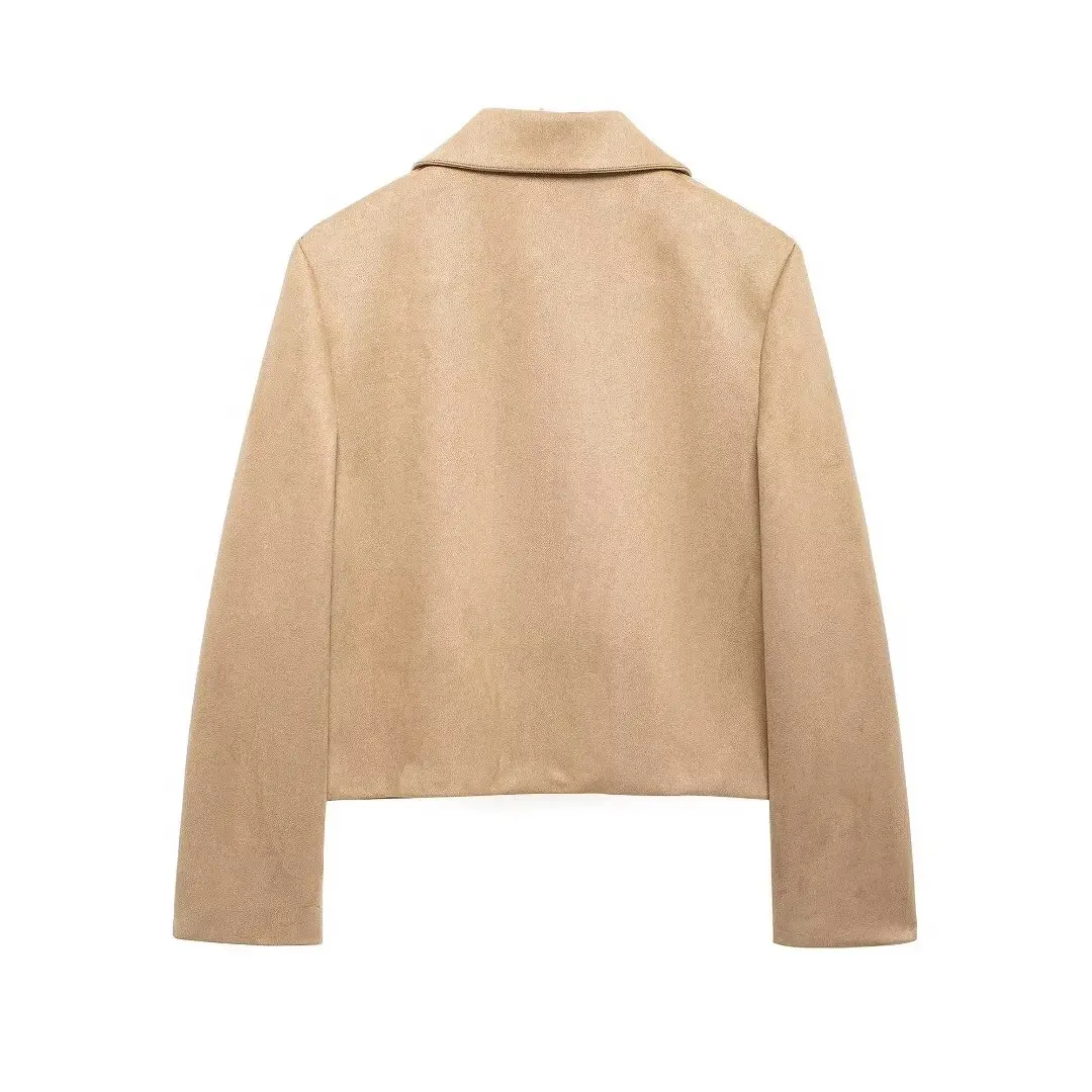 Tangada 2024 Women Suede Crop Jacket Long Sleeve Female Coat Outwear BE0264