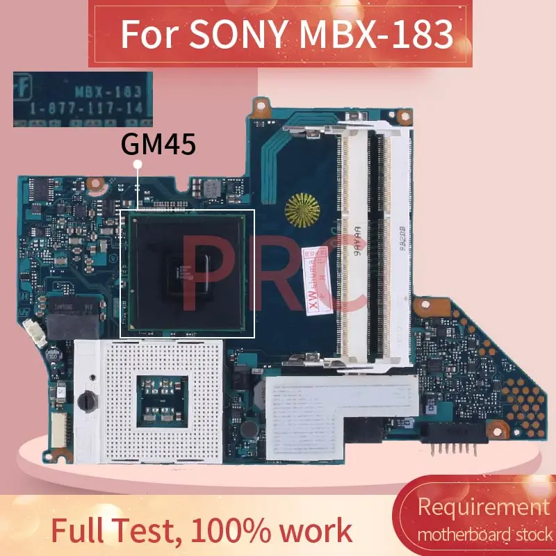 1-877-117-14 For SONY MBX-183 Laptop Motherboard A1734327A G98-634-U2 GM45 DDR3 Notebook Mainboard