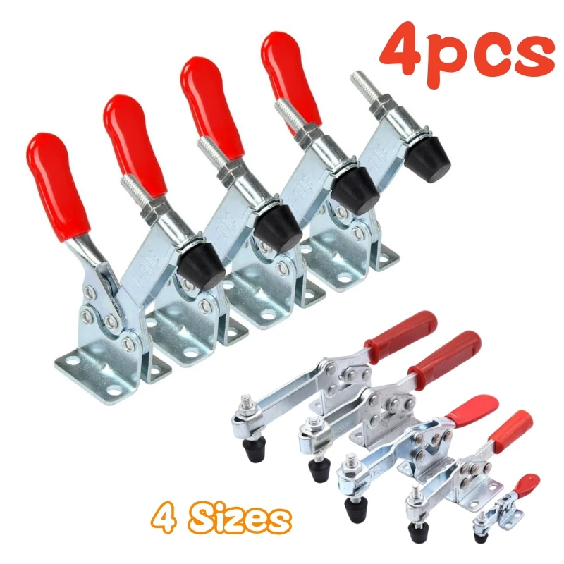 4pcs/set Hold Down Red Toggle Clamp Heavy Duty Quick Release Tool Horizontal Clamps Woodworking Hand Tool Antislip Fixture Latch