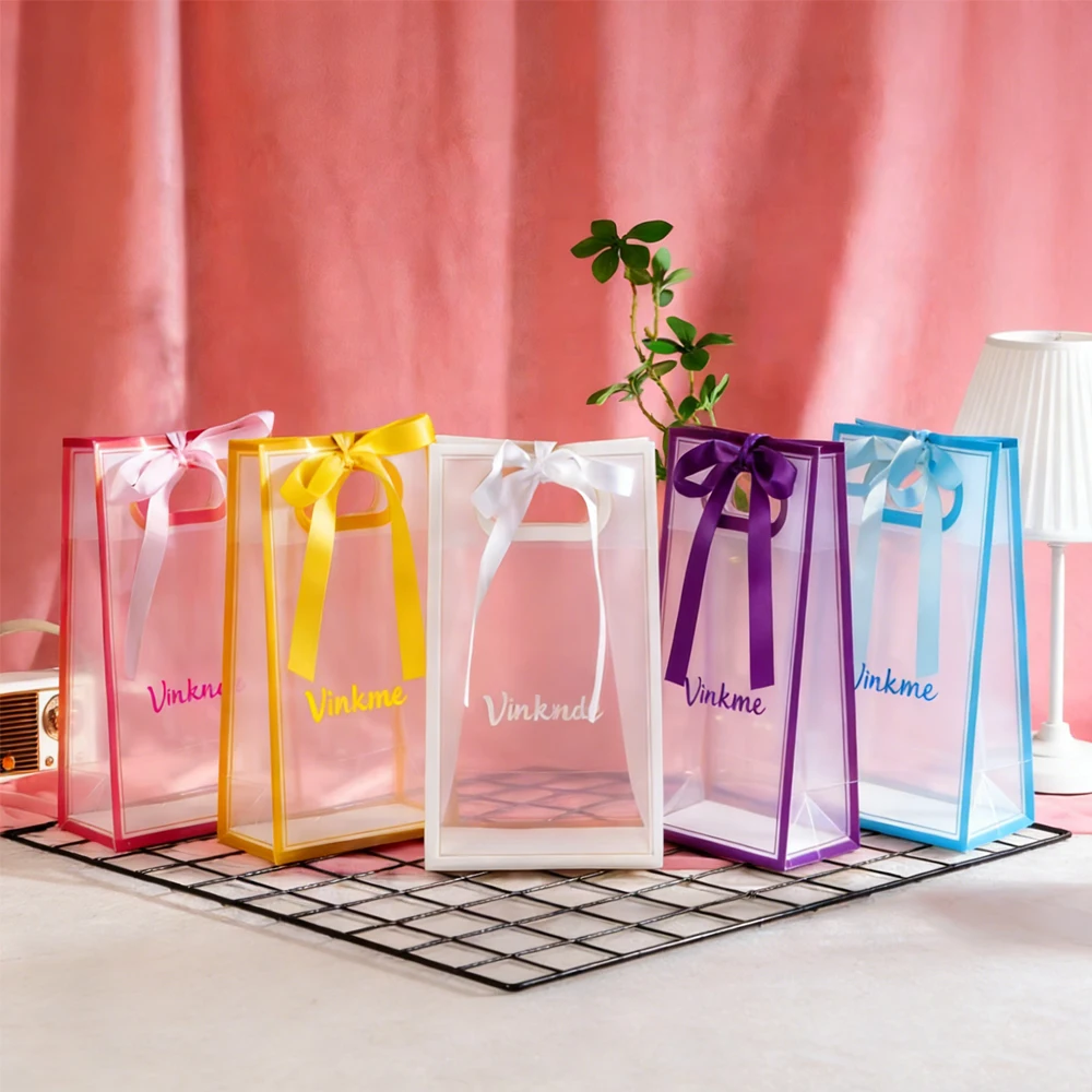 

Frosted Customized Logo PP Plastic Gift Bag Transparent Birthday Souvenirs Bow Ribbon Bag for Kindergarten & Children's Gifts