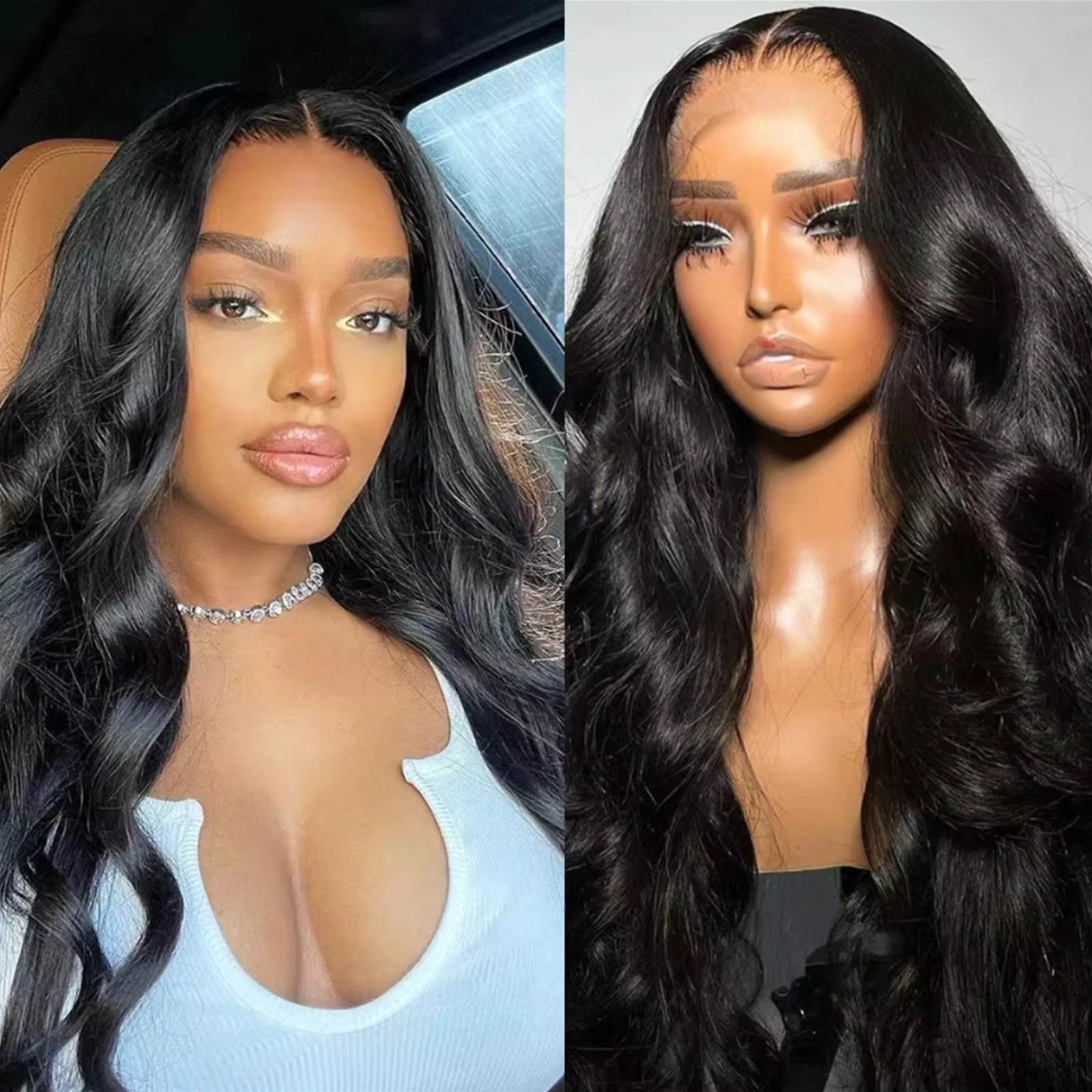 WIF Body Wavy Black Long Hair Synthetic 13x4 Lace Wig Natural Hairline Water Wave Lace Wigs for Women Makeup Daily Use