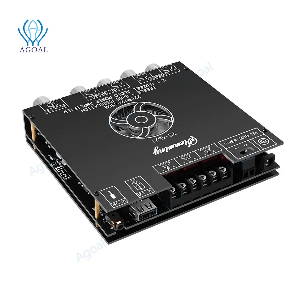 YS-AS21 2.1 قناة TPA3255 بلوتوث الرقمية مكبر كهربائي لوحة تركيبية عالية باس مضخم 220WX2 + 350 واط دعم التطبيق USB