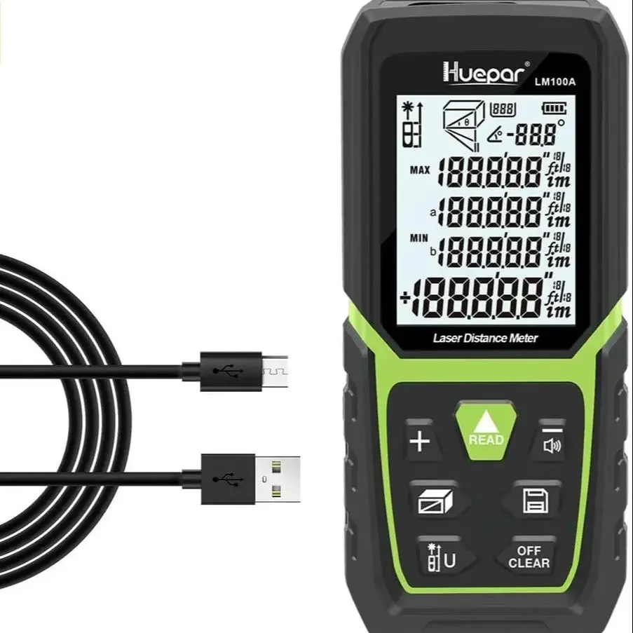 Telêmetro a Laser Lcd Retroiluminado com Bateria Li-ion e Sensor de Ângulo Elétrico Medida de Distância a Laser m em ft 50 100 120 Metros