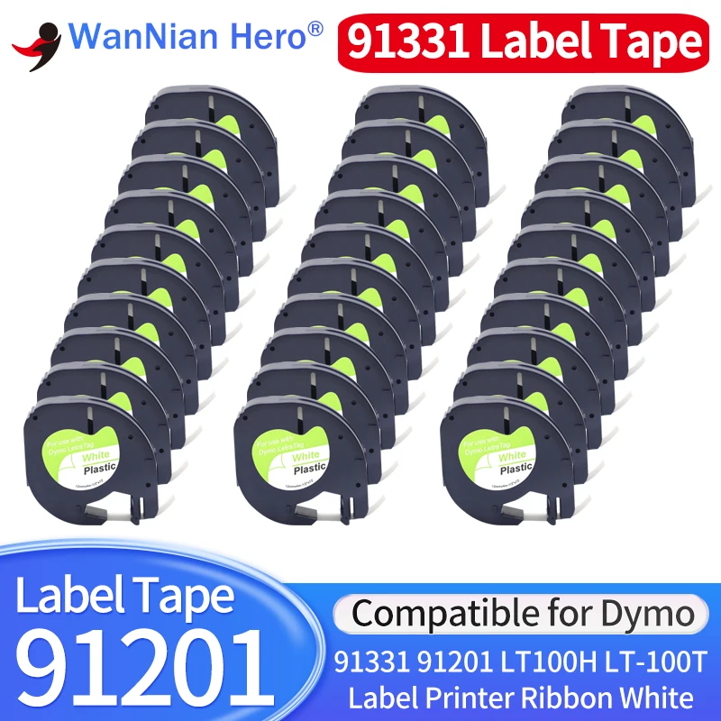 30Pack 91331 91201 91200 12mm 4m Multicolor Plastic Label Tape Compatible Dymo LetraTag Label Maker 91221 Paper Tape For LT100H