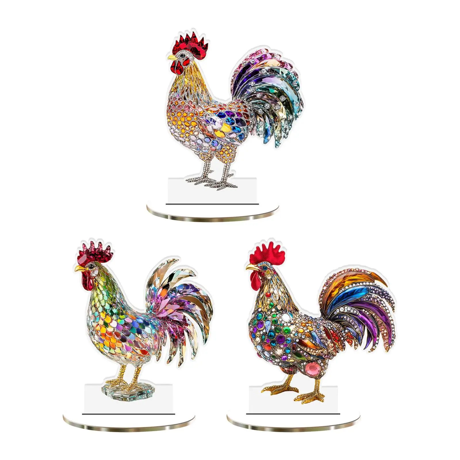 

2D Colorful Chicken Decor Crafts Party Supplies Collectible Acrylic Desktop Plaque for Shelf Fireplace Living Room Table Bedroom