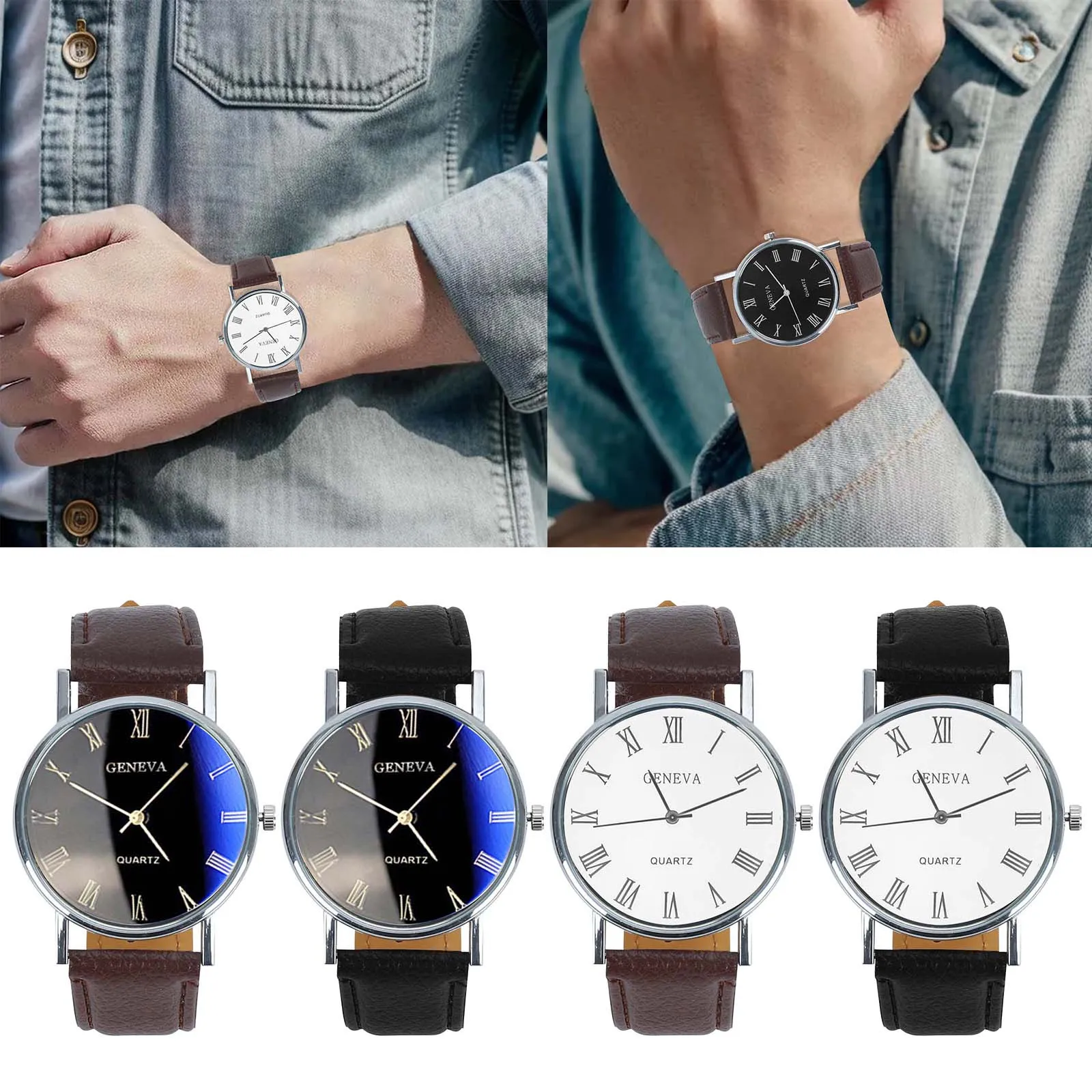 Relojes de cuarzo de acero inoxidable para hombre, pulsera con esfera plateada, reloj de vestir con calendario Romano, reloj de negocios