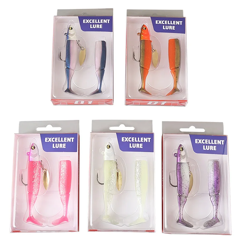 Conjunto de isca macia de chumbo com cauda t que brilha no escuro, 9,5 cm, 20g, gancho único, glitter, isca biônica, isca de pesca marítima