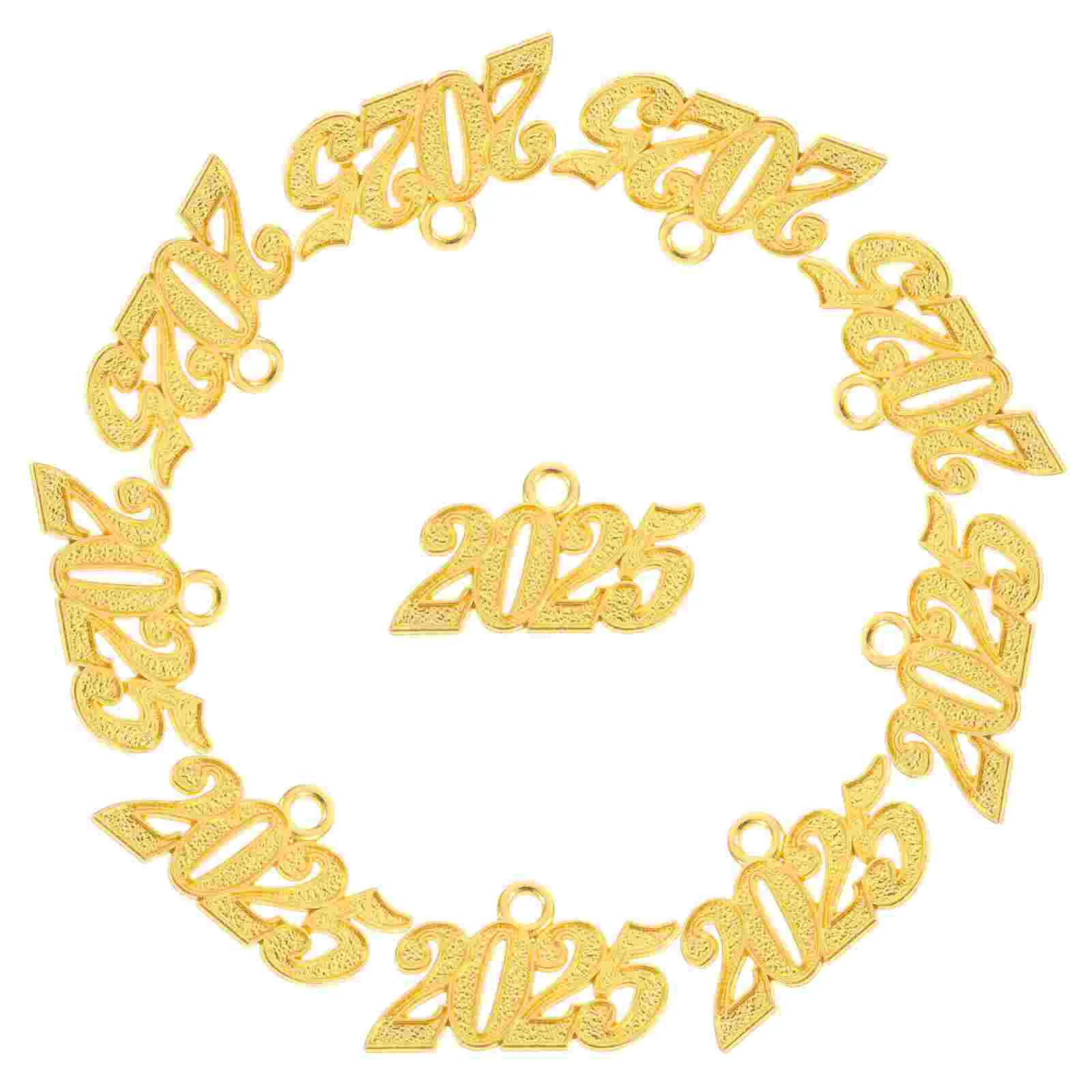 

10pcs Graduation Tassel Charm 2025 Year Hat Decoration Metal Golden Easy Attach Party Garland Tassel Caps Stole 2025