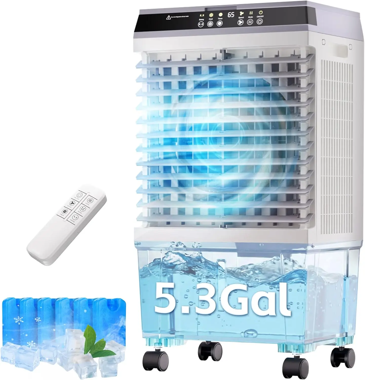 

31IN 1800CFM 3-IN-1 Swamp Cooler, 5.3Gal Tank, 3 Speeds 2 Modes, 12H Timer 120° Oscillation