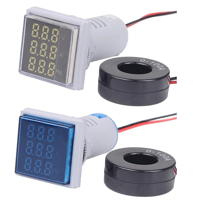 HOT SALE 22Mm AC 60-500V 0-100A Voltmeter Ammeter Hz Indicator Digital 20-75Hz Current Frequency Meter Digital Voltage LED Lamp