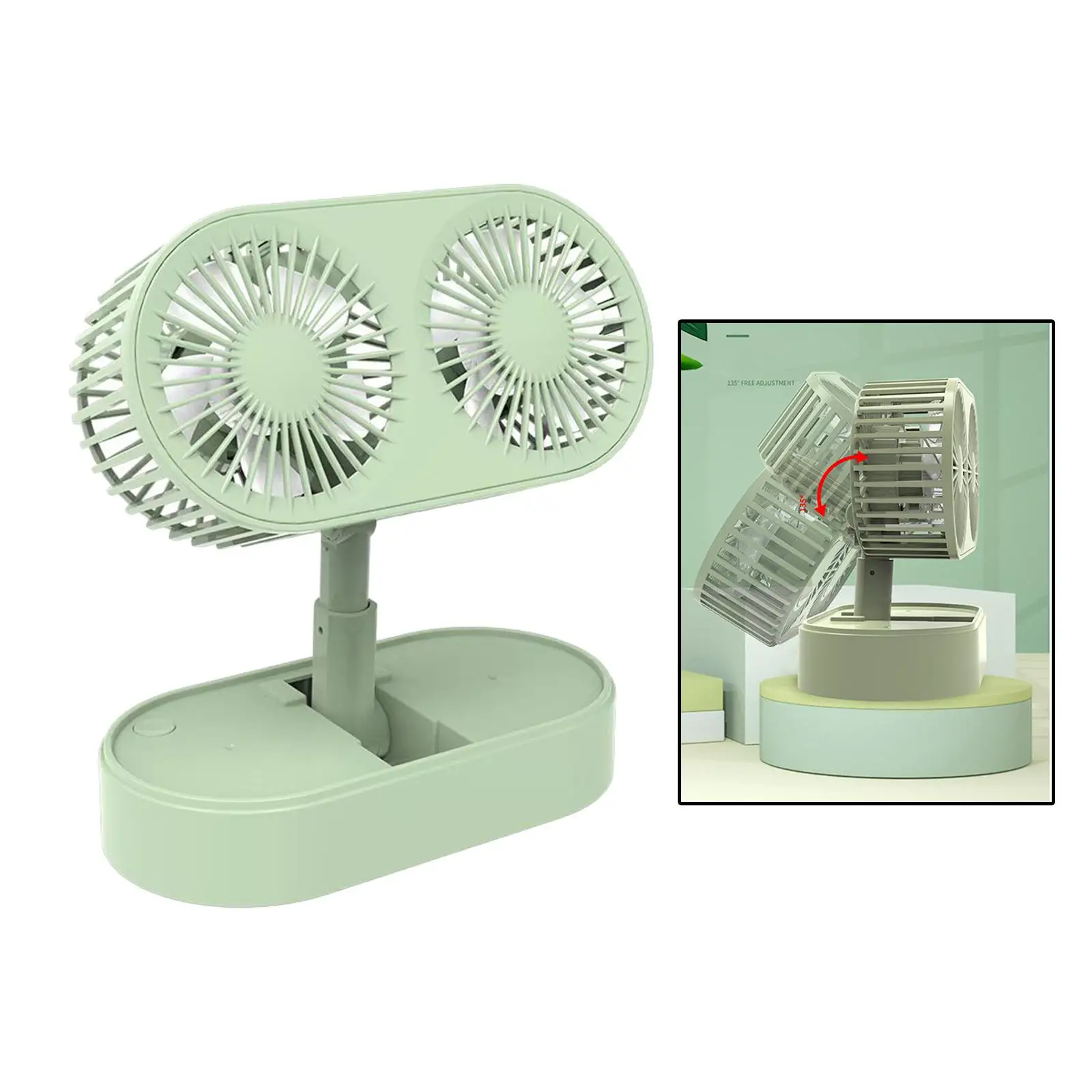 مروحة مكتب قابلة للطي مع مروحة مزدوجة 360 درجة دوران التبريد مروحة مكتب صغيرة للسفر