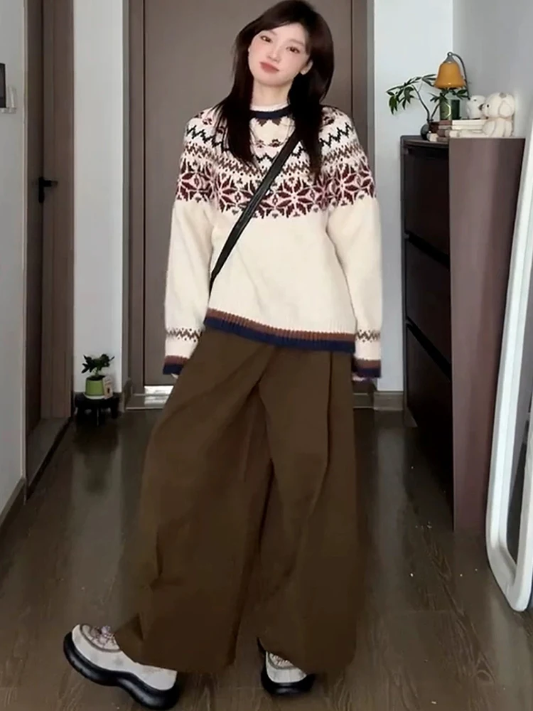 เสื้อสเวตเตอร์ถักไหมพรมสำหรับผู้หญิง ฤดูใบไม้ร่วง ฤดูหนาว ทรงหลวม แขนยาว สวมใส่สบาย เนื้อผ้านุ่ม เหมาะสำหรับใส่ไปทำงาน คอกลม สีพื้น เรียบง่าย สไตล์ลำลอง