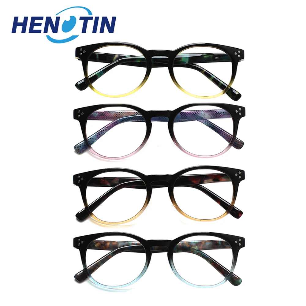 

Henotin Men's Women's 2022 Trend Oval Frame Printed Leg Reading Glasses Metal Hinge HD Magnifying Eyewear+0~+600