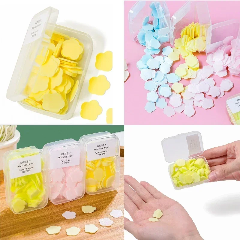 Disposable Mini Petal Soap Paper for Children Hand Washing Cleaning Soap Sheets Paper Outdoor Portable Soap Flakes Toilet Soaps