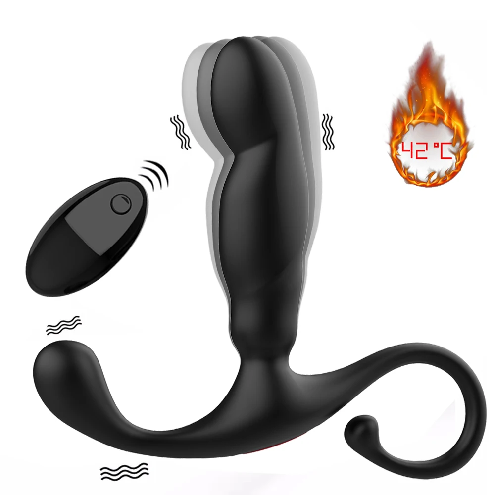 Charging Black Samurai Button Vibrating Prostate, Heating Vibrating Prostate Massager Silicone Vestibule Anal Plug Sex Toys