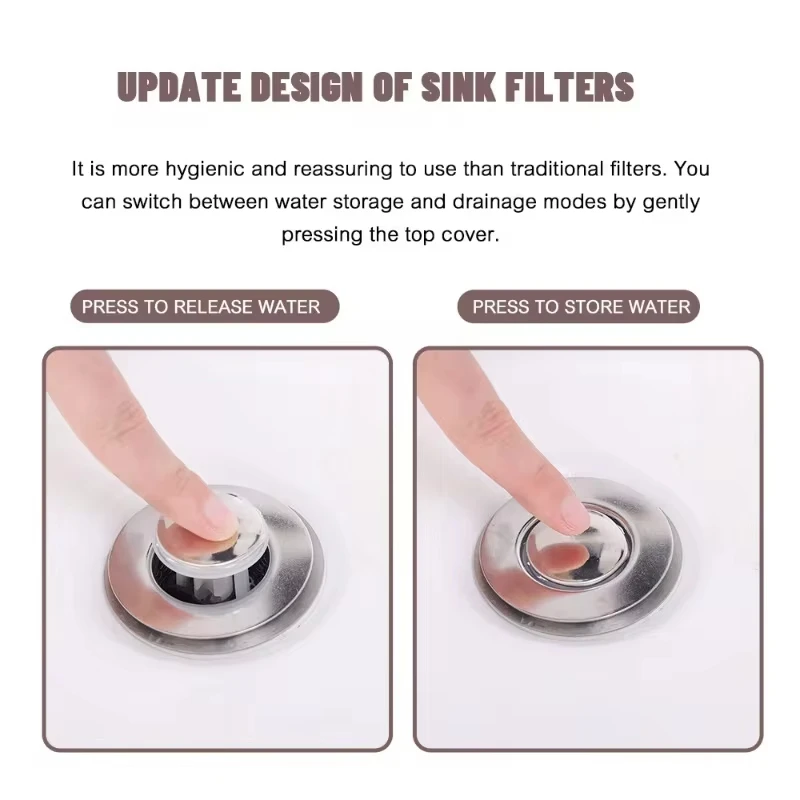 Washbasin Plug Anti Odor Pop-Up Bounce Core Basin Stopper Hair Catcher Shower Sink Strainer Stainless Steel Filter Bouncing Core