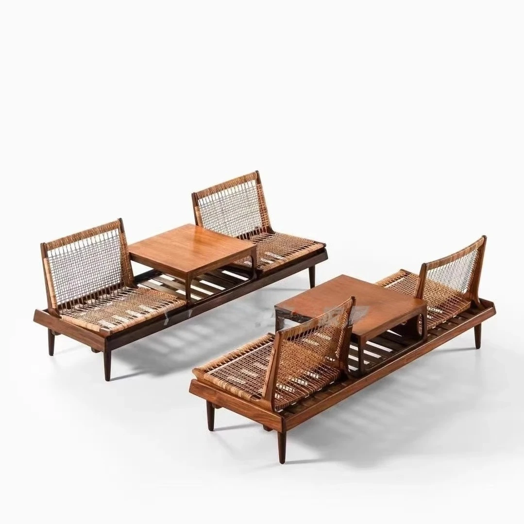 Medieval rattan solid wood sofa bench designer hotel negotiates multi-functional outdoor leisure chair