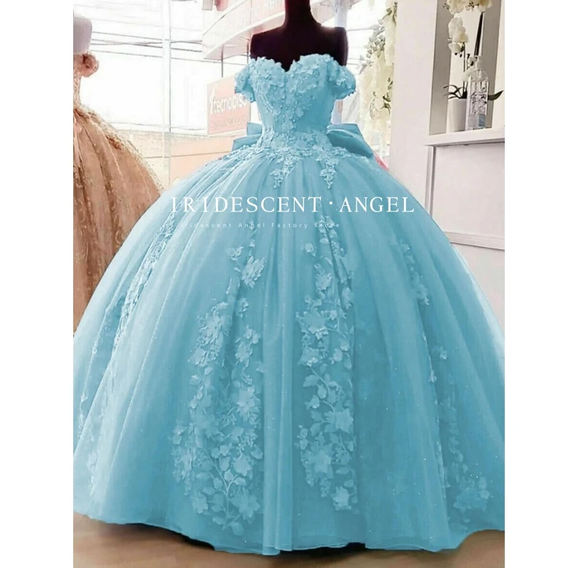 Vestido De baile iridiscente con escote Corazón, hombros descubiertos, púrpura claro, flores 3D, vestidos De quinceañera para niñas, Vestido De cumpleaños De 15 años