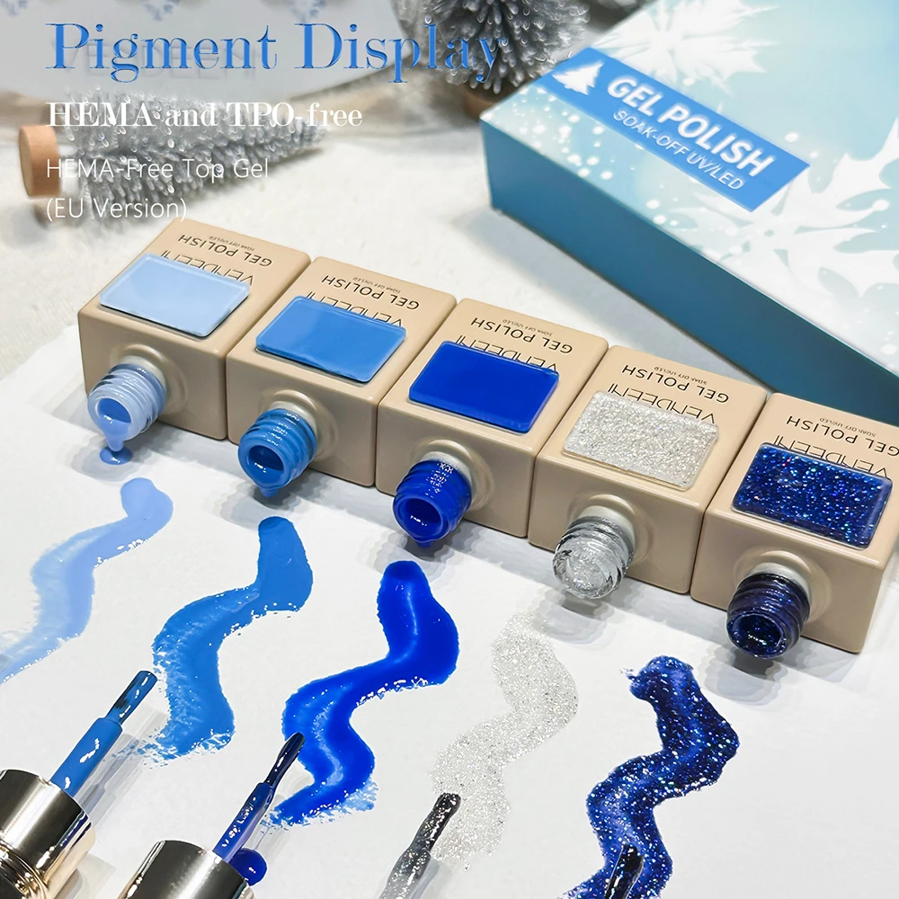 Vendeeni 6가지 색상/세트 크리스마스 젤 네일 폴리쉬 TPO HEMA FREE 아이스 스노우 블루 레드 그린 UV LED 소크 오프 젤 바니시 디스플레이 포함