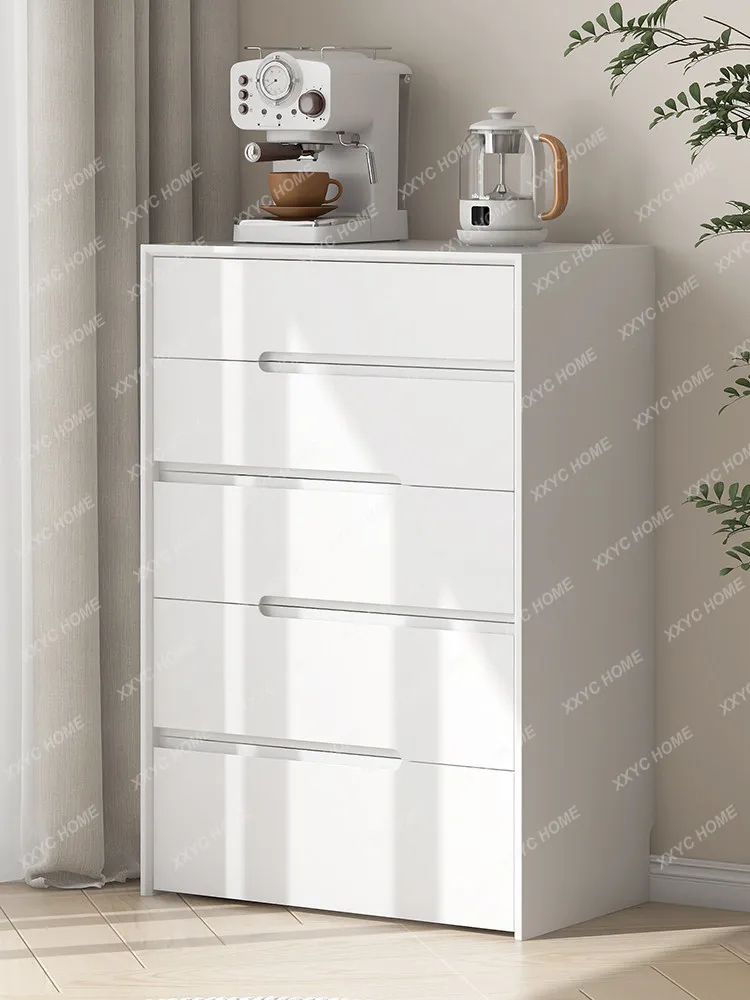 chest of drawers, minimalist light luxury cream style white chest of drawers, bedroom solid wood storage cabinet