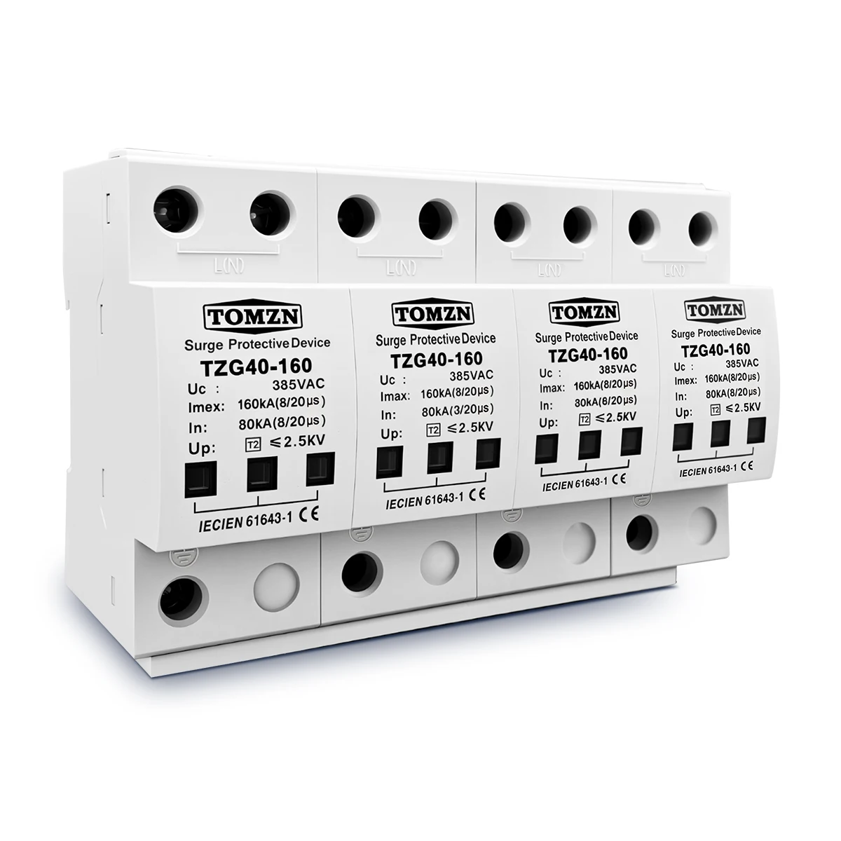 TOMZN 385V AC SPD 4P 120KA 160KA 200KA surge protective device High Current Din Rail T2