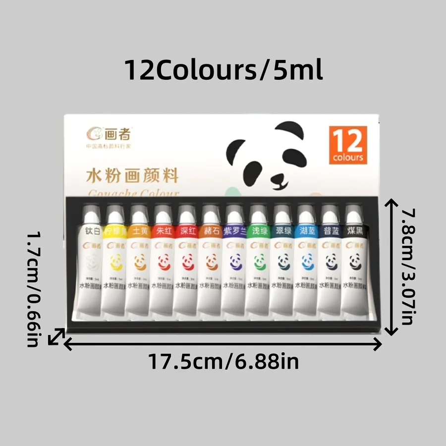 Gouache Paint Set, Gouache 12 Colors +10 Sheets of Watercolor Paper +2 Brushes, 5 ML /0.17 Oz, Rich in Color and Fast Coloring