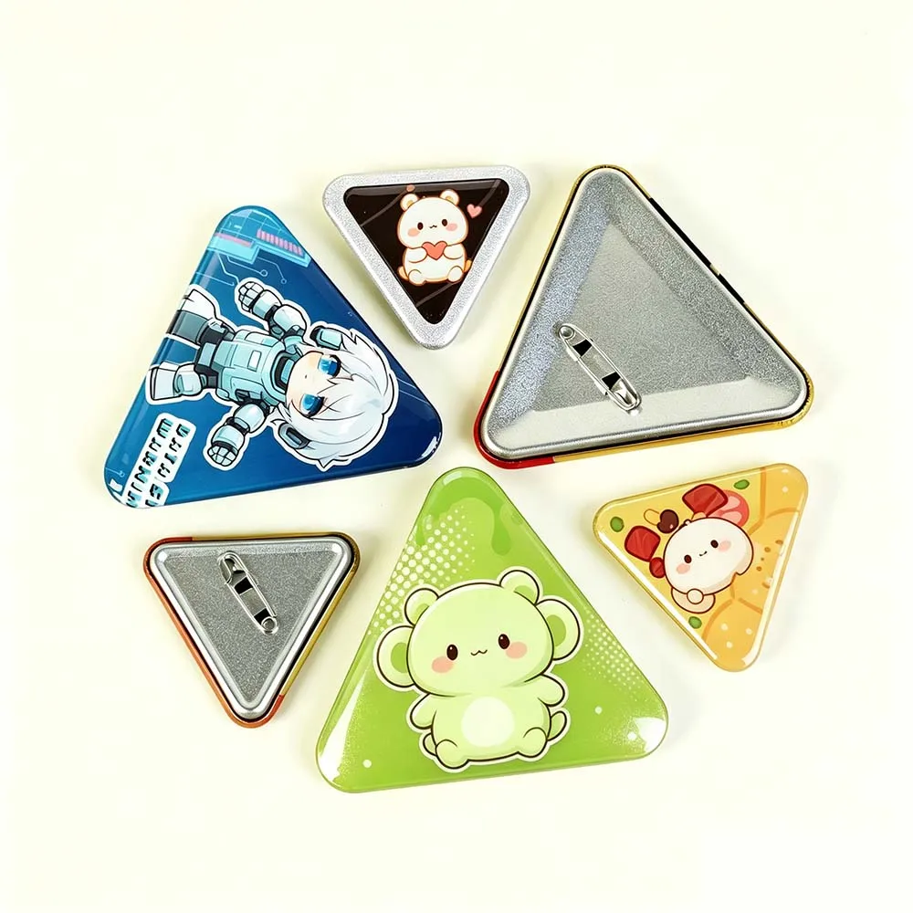 Custom Triangle Glitter Button Pins Badges Photo Text Graphic Personalize Metal Tinplate Pins Gifts