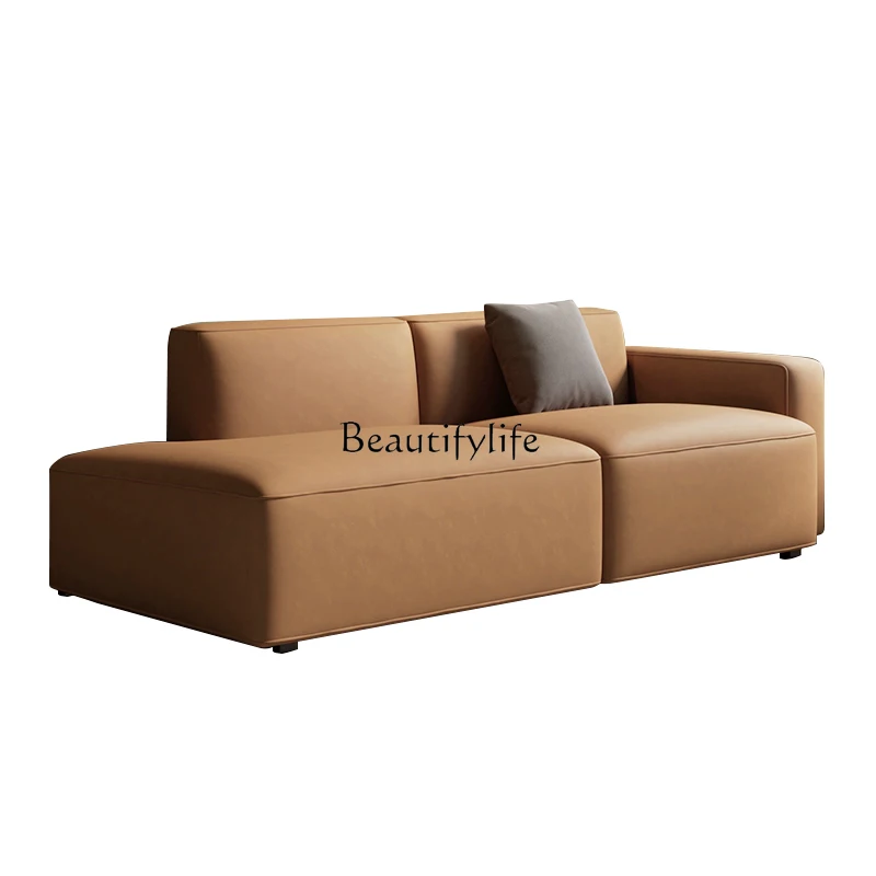 

Nordic light luxury leather sofa small apartment living room retro tofu block double three-person module sofa