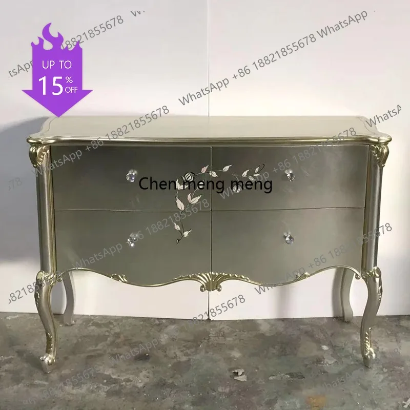 

M45 European style entryway sideboard luxury solid wood carved storage cabinet living room decoration cabinet hand-painted