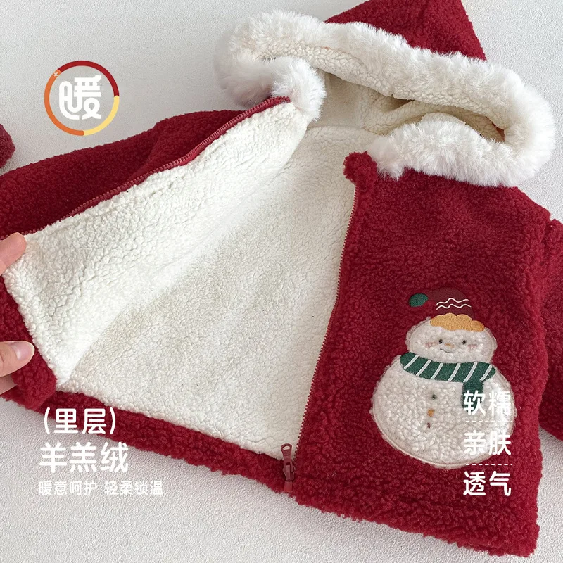 Children's Snowman and Velvet Jacket 2025 New Winter Boys' Thick Christmas Clothes Baby Western New Year's Clothing