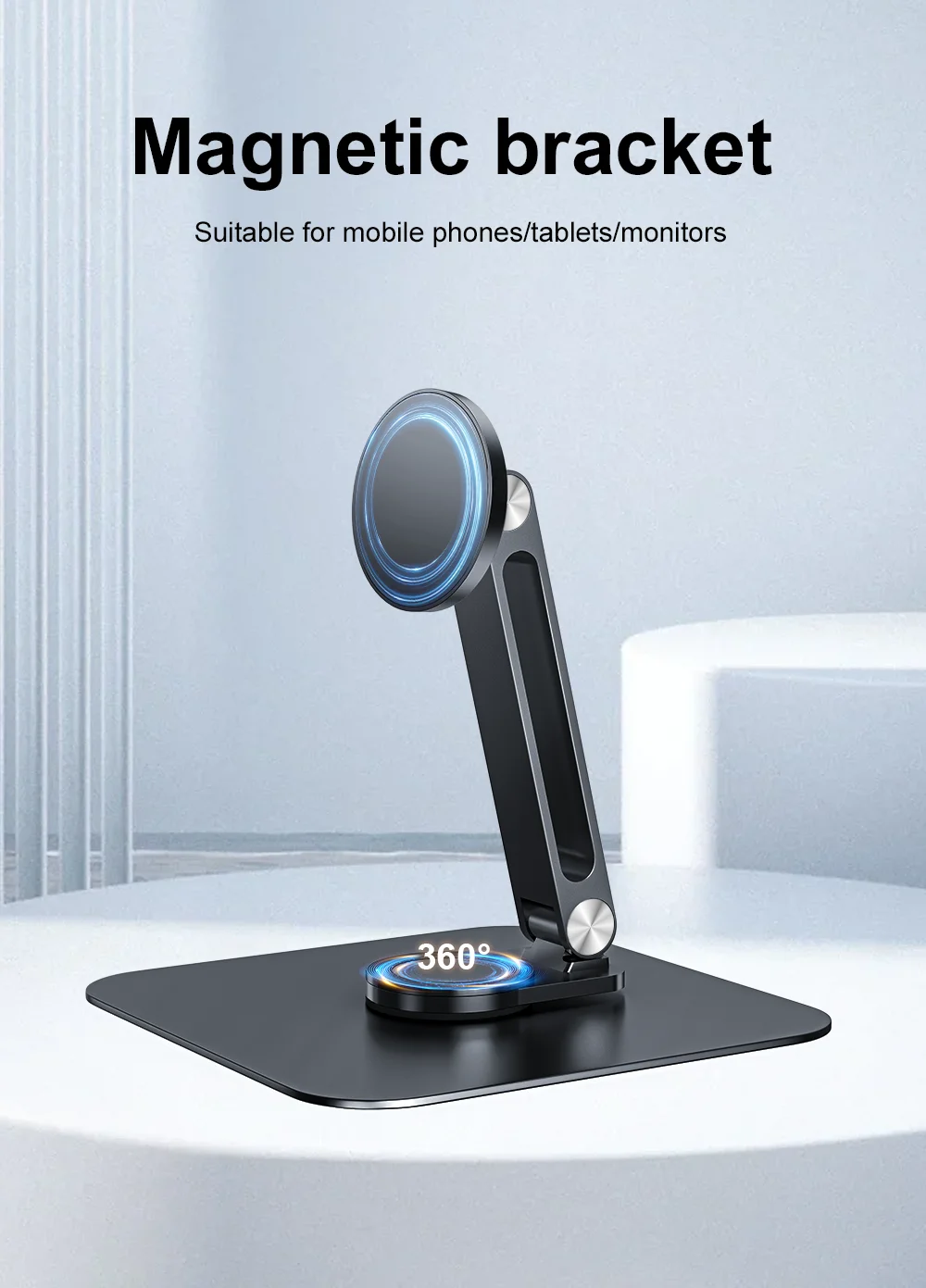 Unew Premium 360 ° Drehbarer magnetischer Ständer aus schwarzem Metall für tragbare Monitore, iPad, iPhone, Tablets von 7-21,5 Zoll, stabil, 3 kg belastbar. – Detail 2