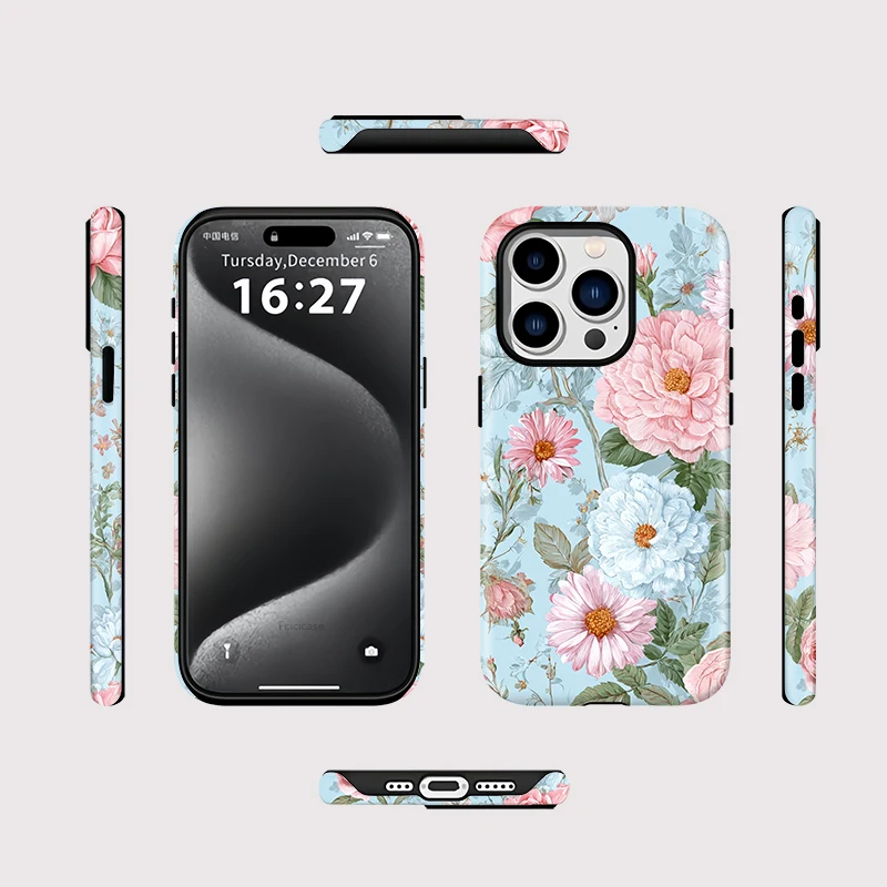 حافظة Fcicicase Floral لهاتف Magsafe لهاتف iPhone 16 Pro Max 15 Plus 14 13 12 11 غطاء شحن لاسلكي فاخر بطبقة مزدوجة مغناطيسي