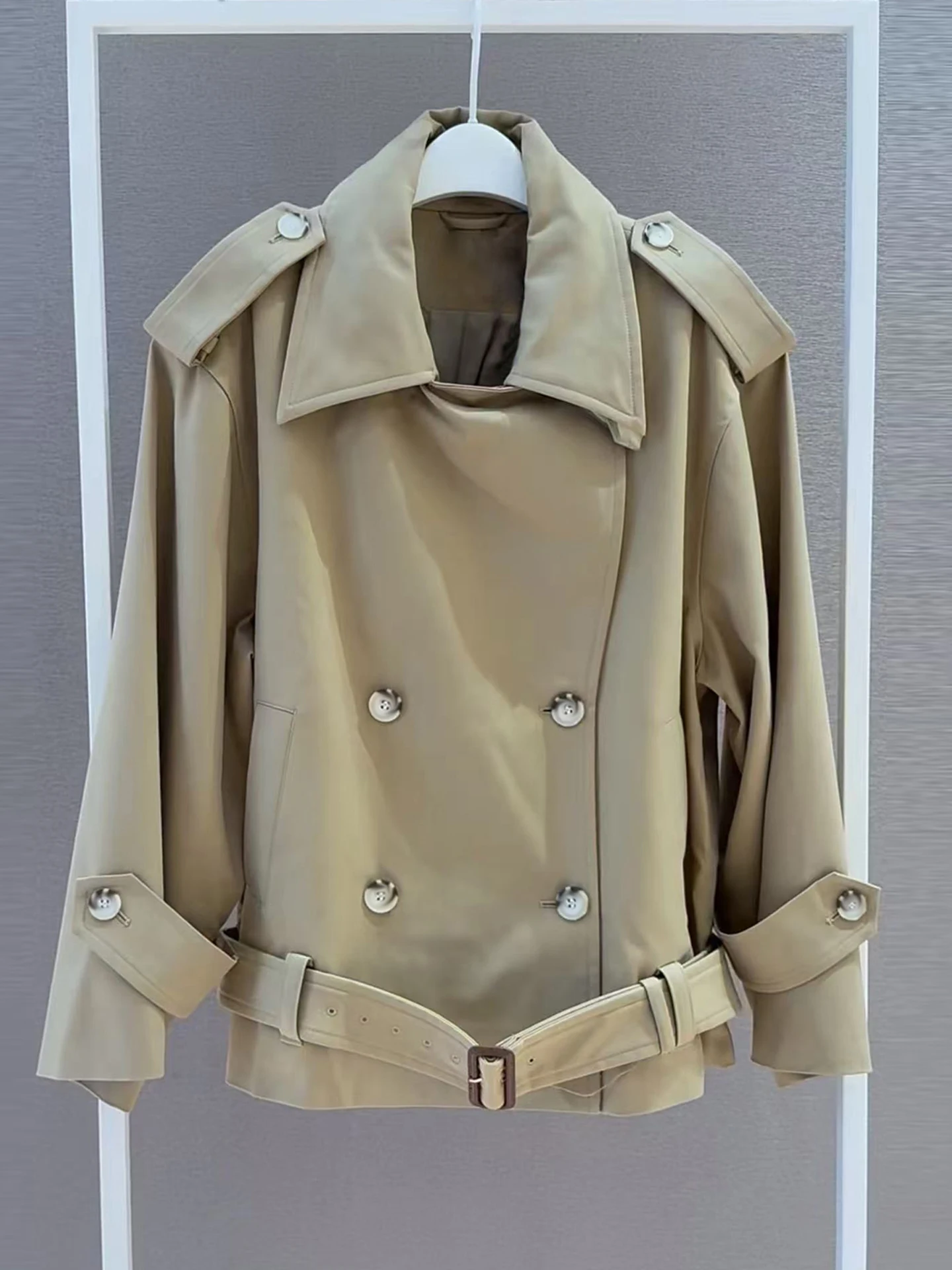 

Женский двубортный плащ, осень 202, стильная рабочая одежда, однотонная модная куртка, женское пальто