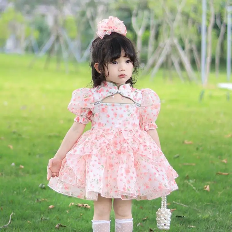 

Summer New Spain Retro Lolita Princess Ball Gown Puff Sleeve Print Design Birthday Party Easter Eid Dresses For Girls A2753