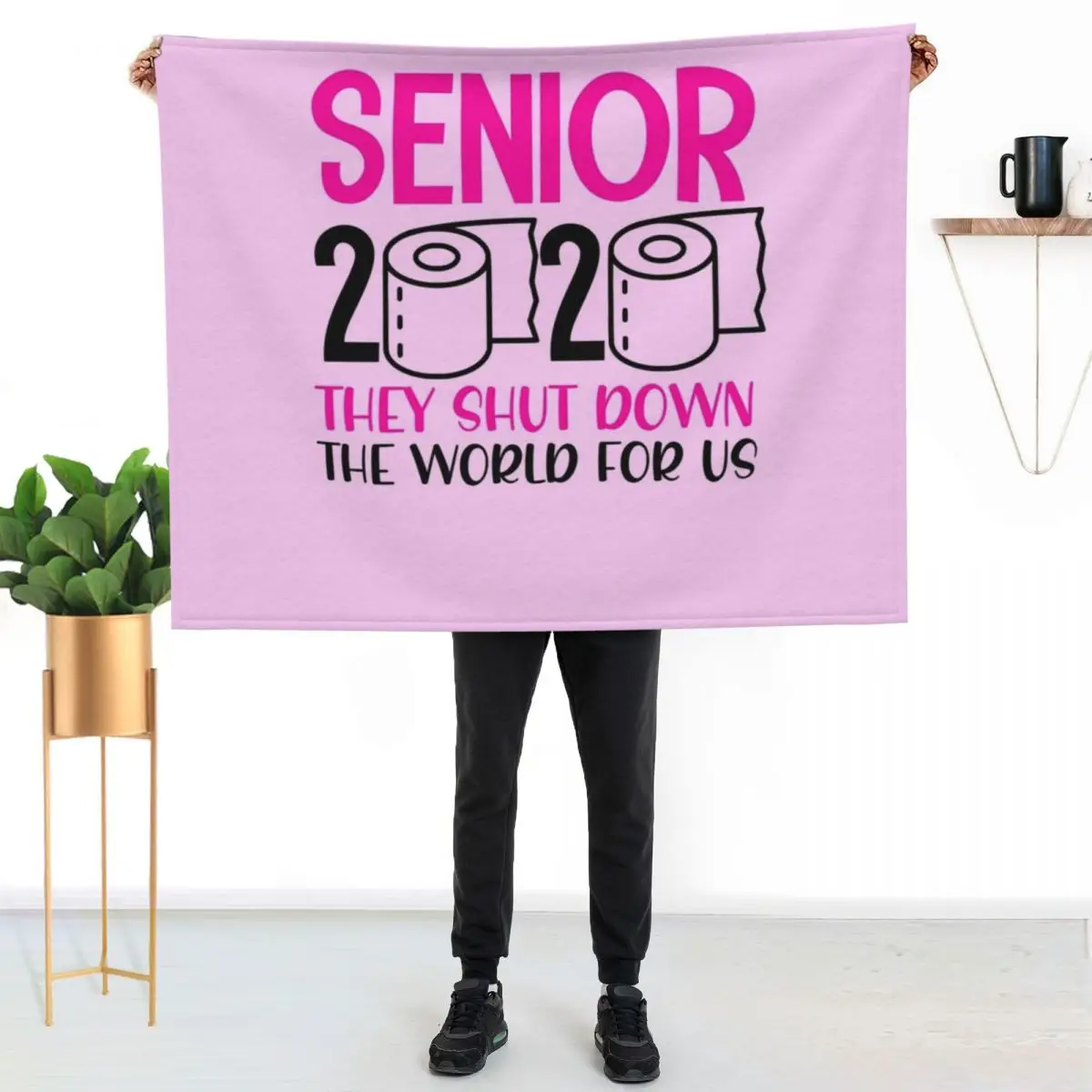 funny senior year class of 2020 quarantine toilet paper high school graduation Throw Blanket