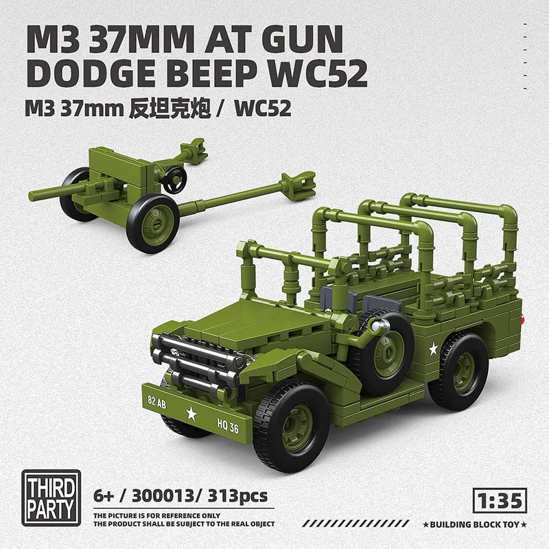

World War II tank Series M3 Anti-tank Gun Building Blocks 37MM AT GUN DODGE BEEP WC52 Model Bricks Toys For Gifts Kids Boys